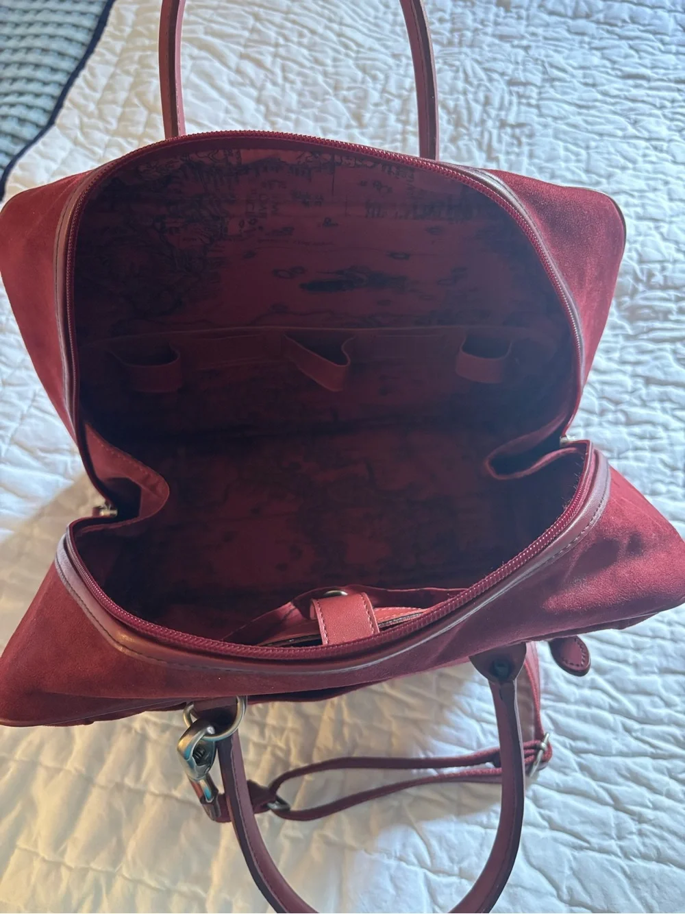 Gorgeous like new deep red suede overnight bag tote weekender carryon plane bag